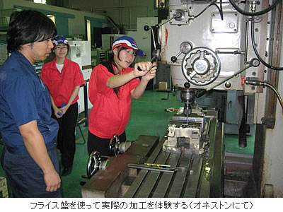 フライス盤を使って実際の加工を体験する(オネストンにて)