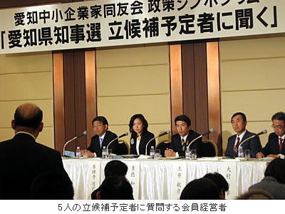 5人の立候補予定者に質問する会員経営者