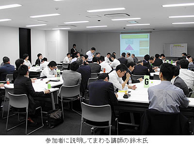 参加者に説明してまわる講師の鈴木氏