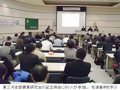 東三河支部農業研究会の記念例会に80人が参加し、先進事例を学ぶ