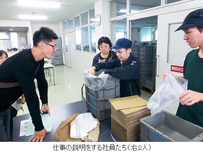 仕事の説明をする社員たち(右2人)